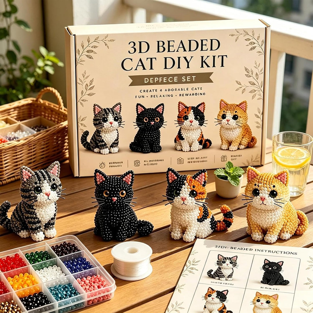 3D-Katzenperlen-Set, DIY-Tier-Perlen-Bündel, lustiges handgefertigtes Bastelprojekt mit einfachem Ba