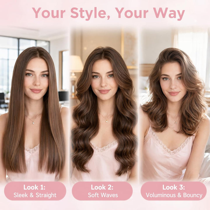 Glättungsbürste mit Kalter Wind, Kabellos Glättungsbürste für Haarstyling, Wiederaufladbare Beheizte