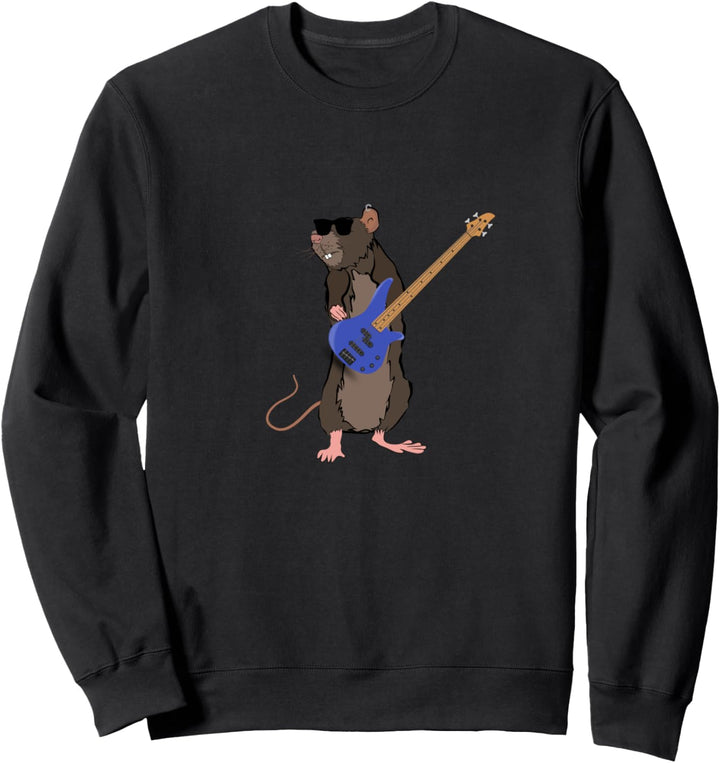 Lustige Ratte mit Sonnenbrille und Bassgitarre Sweatshirt