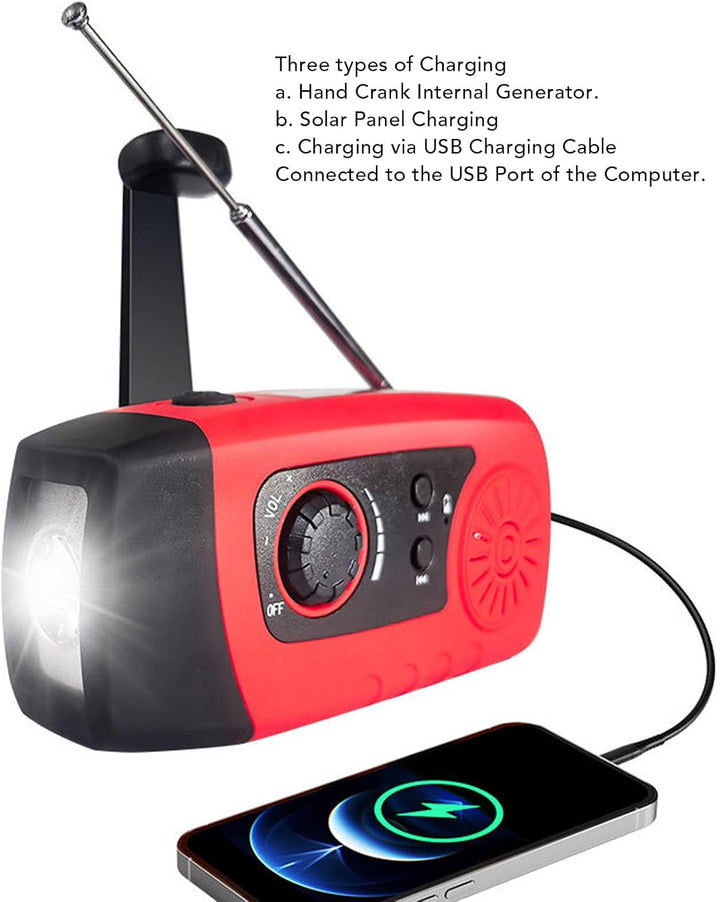 Handcrank Emergency Radio, Tragbares Solarradio mit LED Taschenlampen- und Telefonladegerät, FM Weat