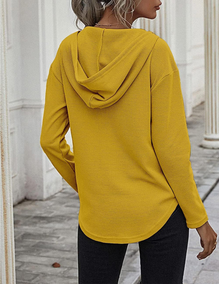 Cuptacc Pullover Damen Hoodie Langarm V Ausschnitt Pullover Sweatshirt Kapuzenpullover Einfarbig Dra