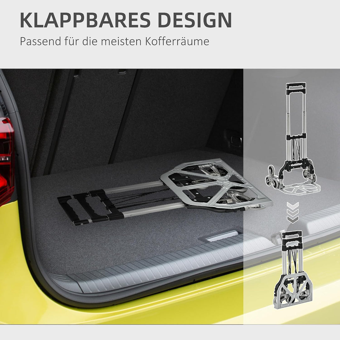 DURHAND Klappbarer Treppensteiger Alu Transportkarre mit 6 Rädern Silber