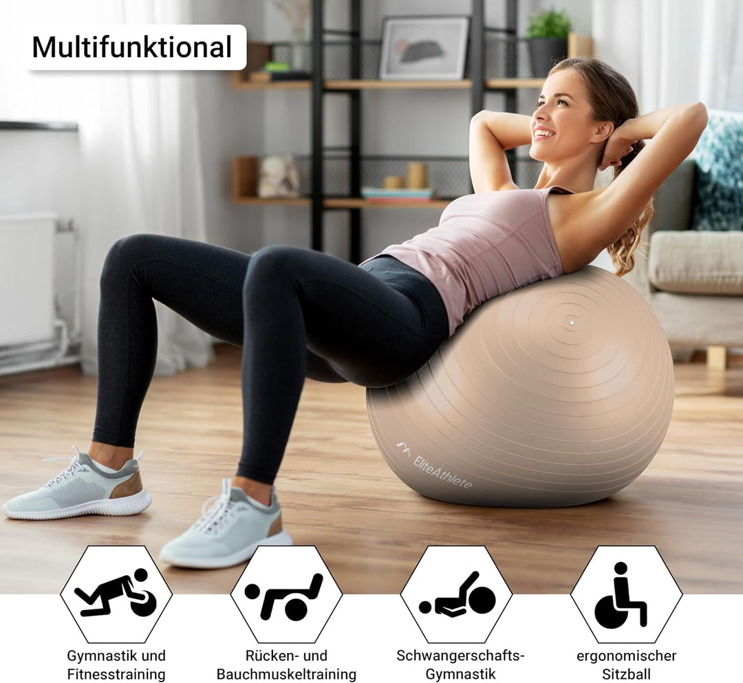 EliteAthlete Gymnastikball Sitzball Büro ergonomisch mit Anti Burst System - Fitness Pilates Schwang