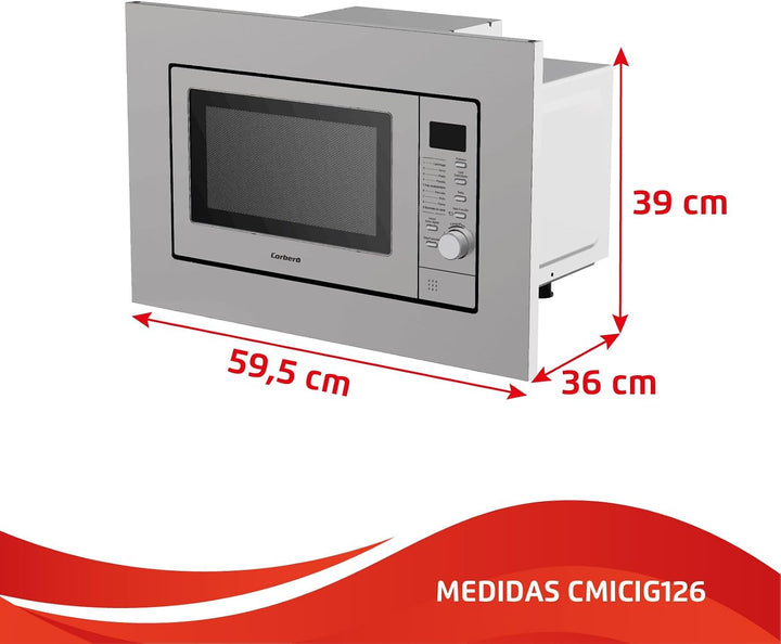 Corberó CMICIG126 Einbau-Mikrowelle, 20 l, 800 W, 6 Leistungsstufen, Grill, Auftaufunktion, Digitala
