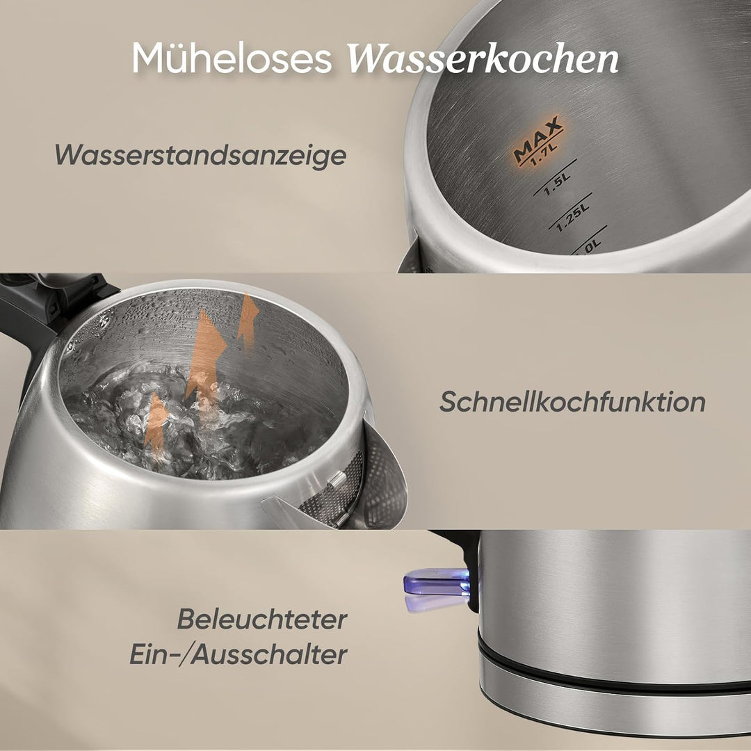 COSORI Wasserkocher Edelstahl, BPA frei, 1,7 L, Strix-Technologie, kocht in 3 Minuten, 2200W, Grosse