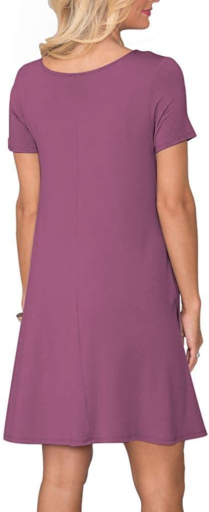 AUSELILY Damen Sommer Kurzarm Shirtkleider Kurz Sommerkleider mit Taschen XL Mauve, XL Mauve