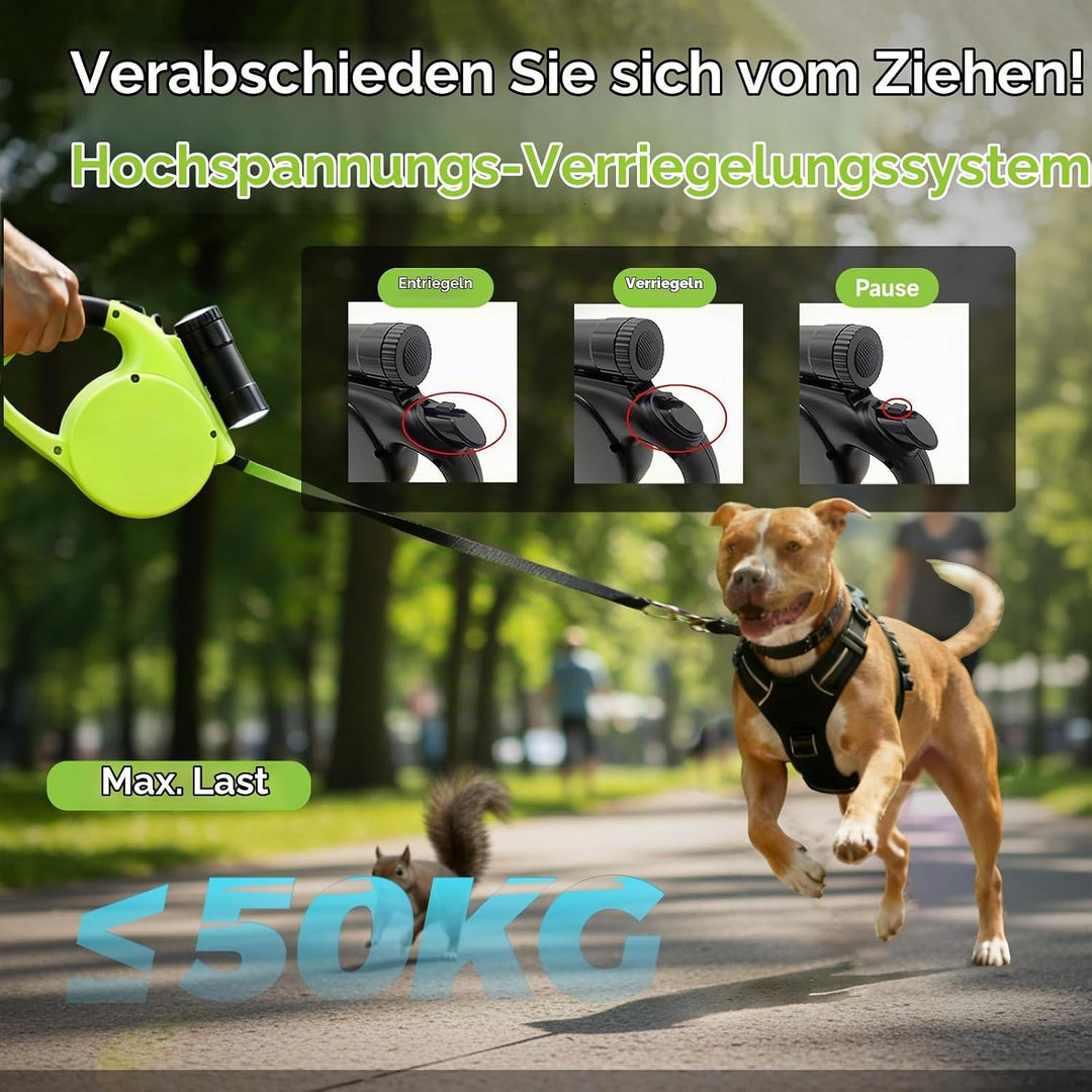 Hundeleine 5M mit Licht &amp; Kotbeutel Set,Rollleine Hunde Leine für Mittelgrosse &amp; Grosse Hunde (15-50