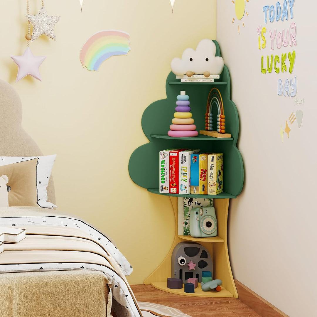COSTWAY Bücherregal Kinder in Baumform, 5 Ebenen Kinderregal, Spielzeugregal aus Holz, Eckregal für
