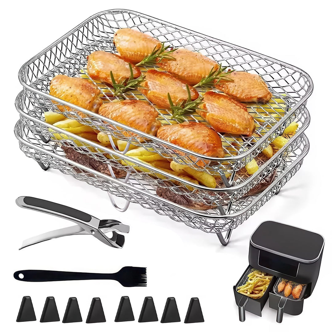 Air Fryer Racks, 3 Stück 304 Edelstahl Air Fryer Korb Tray Heissluftfritteuse Zubehör 3 Schicht Stap