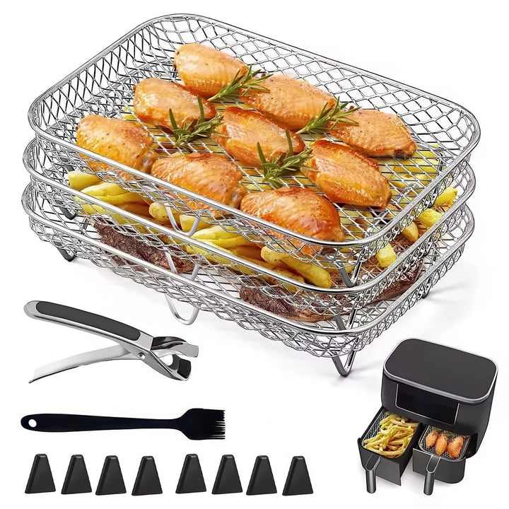 Air Fryer Racks, 3 Stück 304 Edelstahl Air Fryer Korb Tray Heissluftfritteuse Zubehör 3 Schicht Stap
