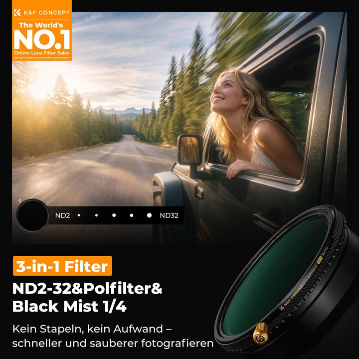 K&amp;F CONCEPT 67mm Variabler ND2-ND32 &amp; Polfilter &amp; Black Mist 1/4 Filter, 67mm