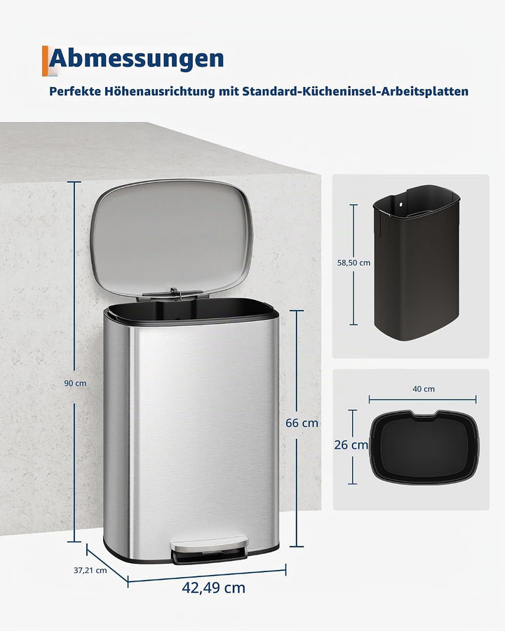 GarveeHome 50 L Metall mülleimer mit Deckel, grosser Mülleimer für die Küche, rostfreier Tretmülleim