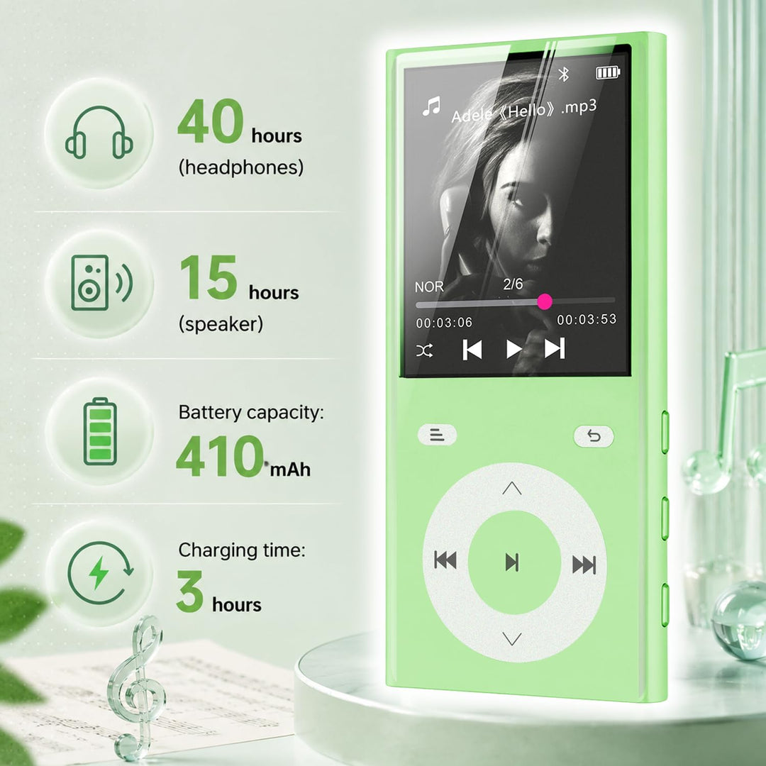 90GB MP3 Player Bluetooth 5.3, Musik Player 2 TF-Kartensteckplätzen