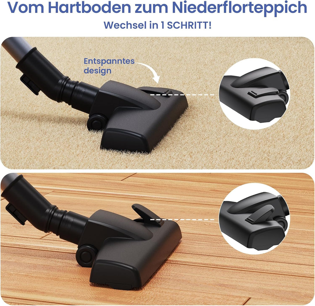 VersLife Staubsauger mit Kabel 6-in-1, 600 W Staubsauger beutellos Schwarz, Schwarz