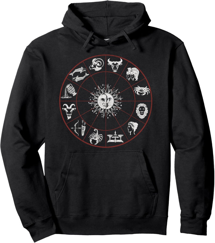Trendy Celestial Zodiac Wheel Pullover Hoodie