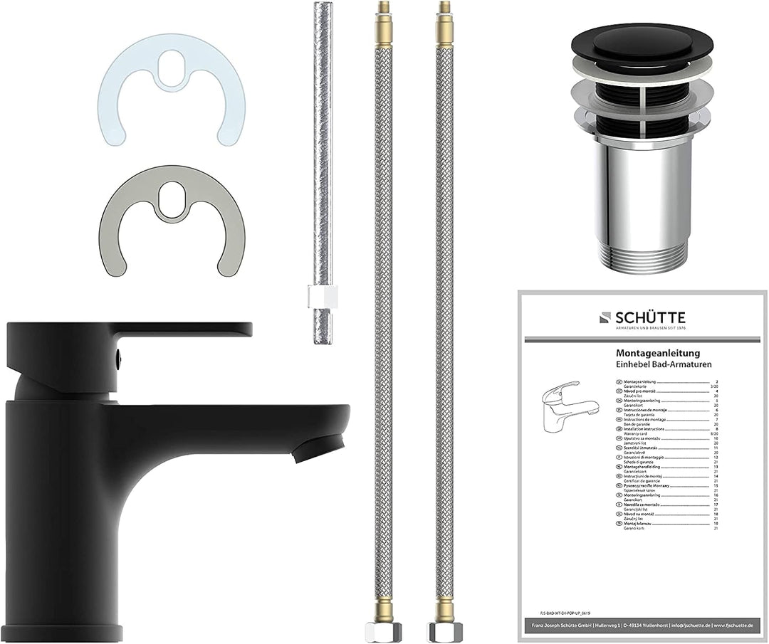 SCHÜTTE 44106 DENVER Waschtischarmatur, Mischbatterie mit Pop-Up Ventil, Einhebelmischer Badezimmer,