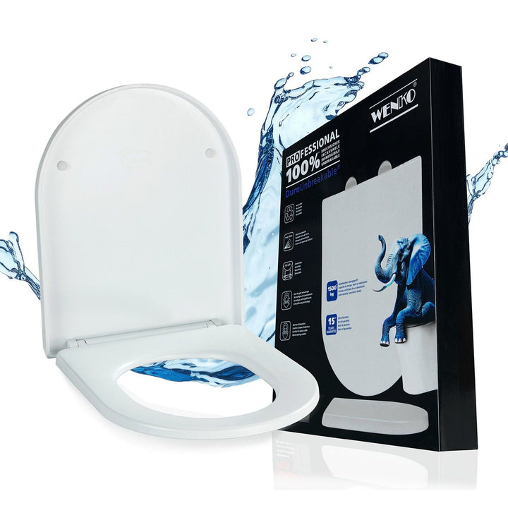 WENKO Toilettendeckel mit Absenkautomatik, 100% bruchsicher, D-Form, weiss 36 x 44 cm, 36 x 44 cm