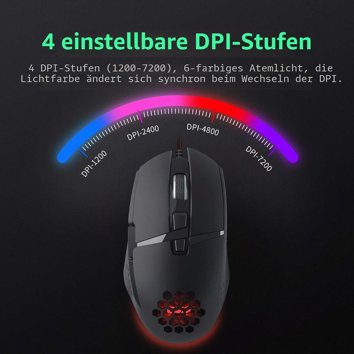 Gaming Maus Kabel Ergonomisch USB Laptop PC Gamer Maus 7200 DPI Optischer Sensor 8 Programmierbar Ta