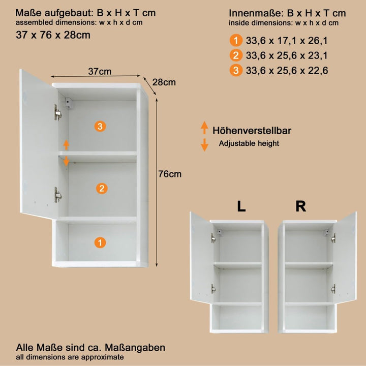 trendteam smart living - Hängeschrank Wandschrank - Badezimmer - Monte - Aufbaumass (BxHxT) 37 x 76