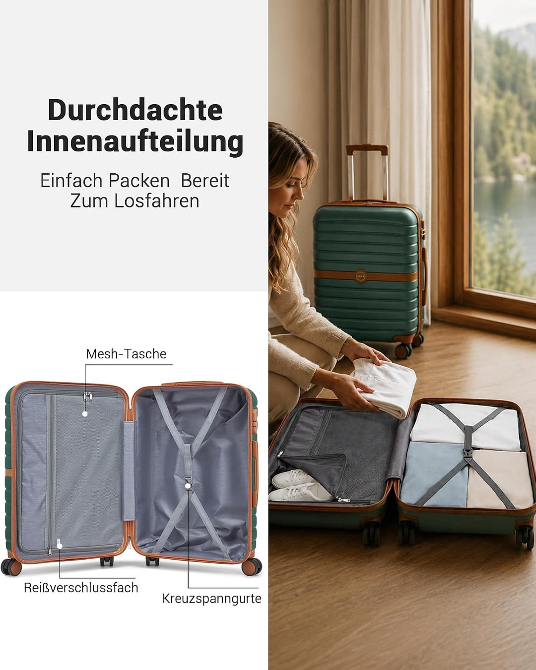 KONO Koffer Reisekoffer Trolley Kofferset 3 Teilig von ABS+PC Hartschalenkoffer mit Zwillingsrollen