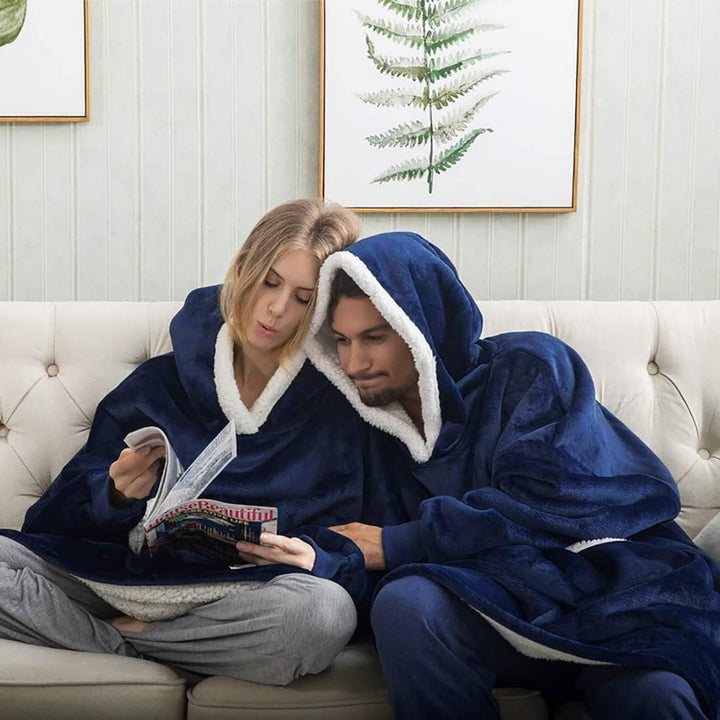 Übergrosse Hoodie Decke mit Taschen, Winter Super Weich und Bequem Damen Flanell Kapuzenpullover Kus