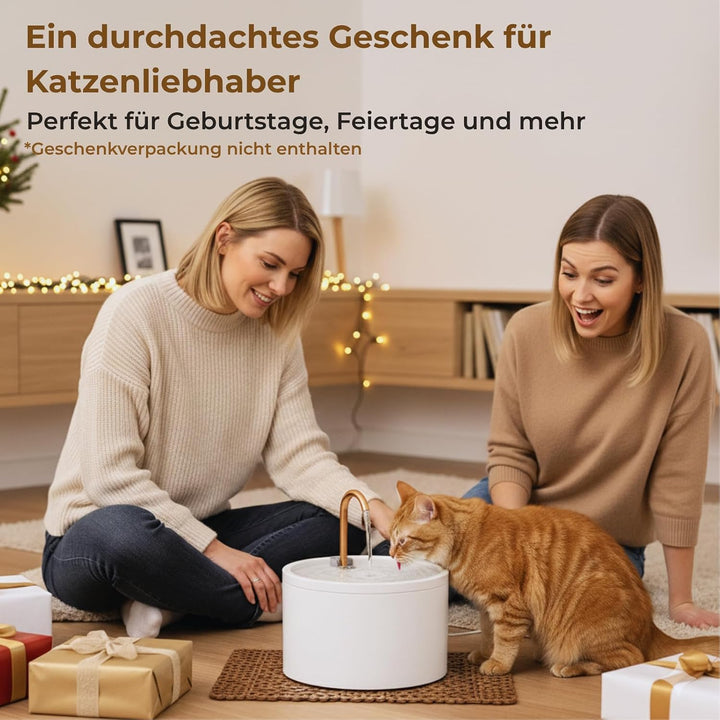 Katzenbrunnen Keramik, Trinkbrunnen für Katze 2.1L, Leiser Wasserspender Katzen, Hygienischer Pet-Br