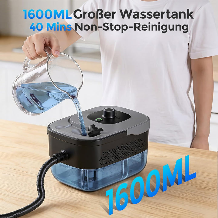 Dampfreiniger Handgerät, Tragbarer Dampfreiniger 1800W, 1.6L Wassertank Kohlefarben, Kohlefarben