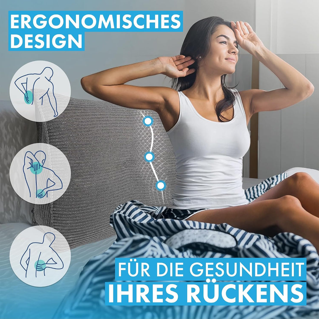 Cord Rückenkissen für Bett &amp; Sofa mit abnehmbarem, waschbarem Bezug [ 100cm - Cord-Graphit ] | Beque