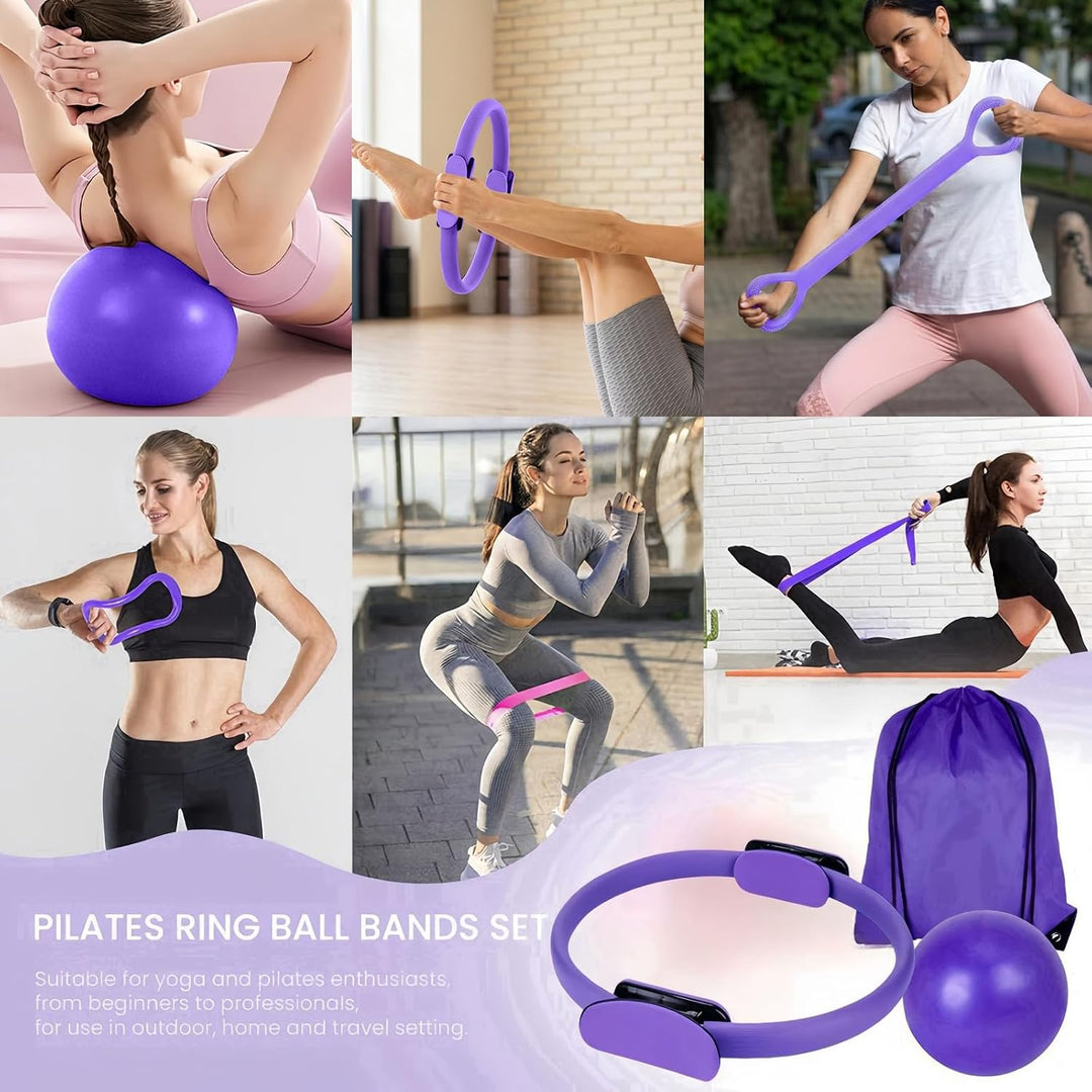 Pilates Set für Zuhause – 9 Stück Pilates Zubehör Set, Pilates Ring und Ball Set mit Yoga Circle, Mi