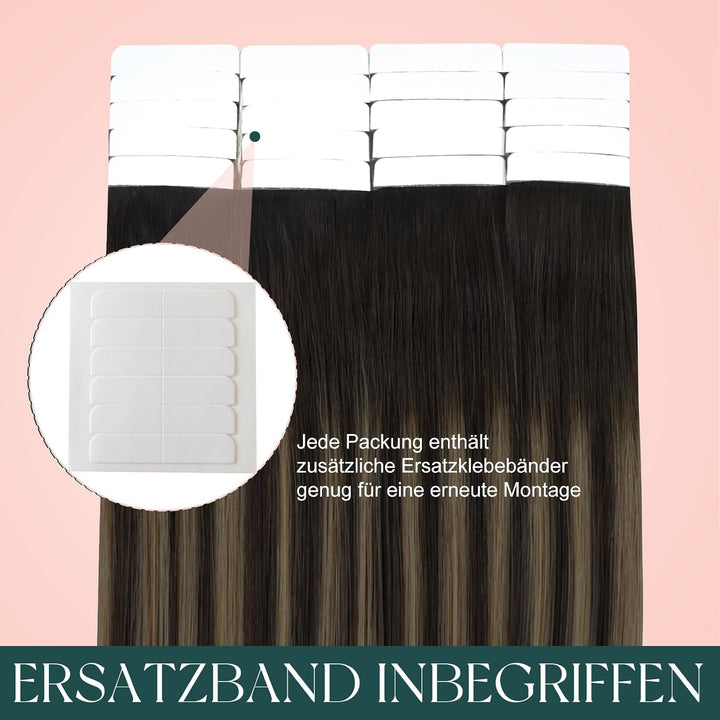 Easyouth Echthaar Tape on Extensions Glue in Haar Extensions Echthaar Farbe Dunkelstes Braun Aschbra