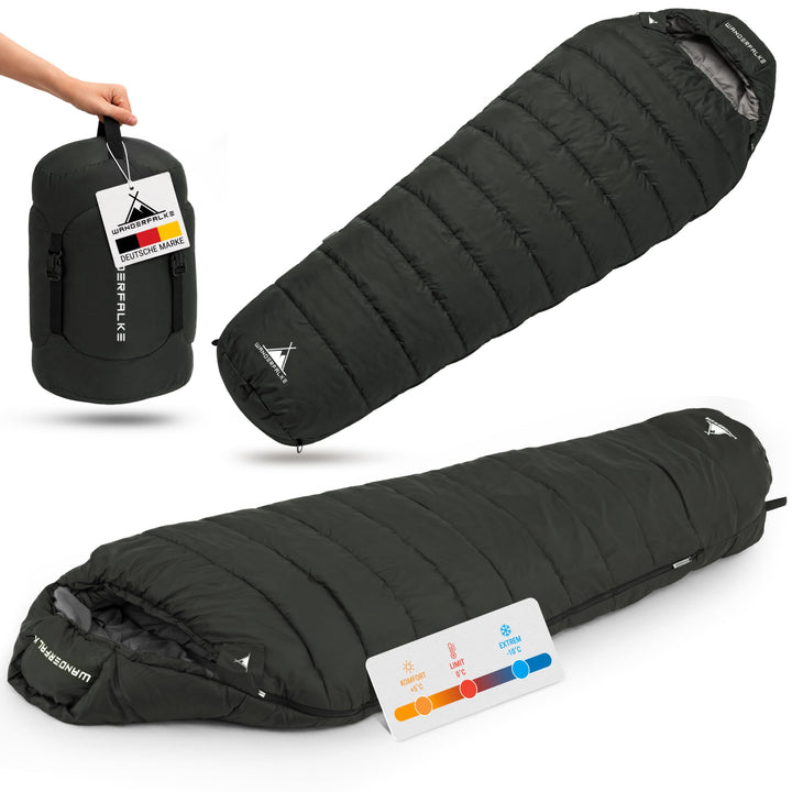 WANDERFALKE® Premium Schlafsack Erwachsene (Alpinist/Wanderer), 3-4 Jahreszeiten (480GSM) &amp; Sommersc