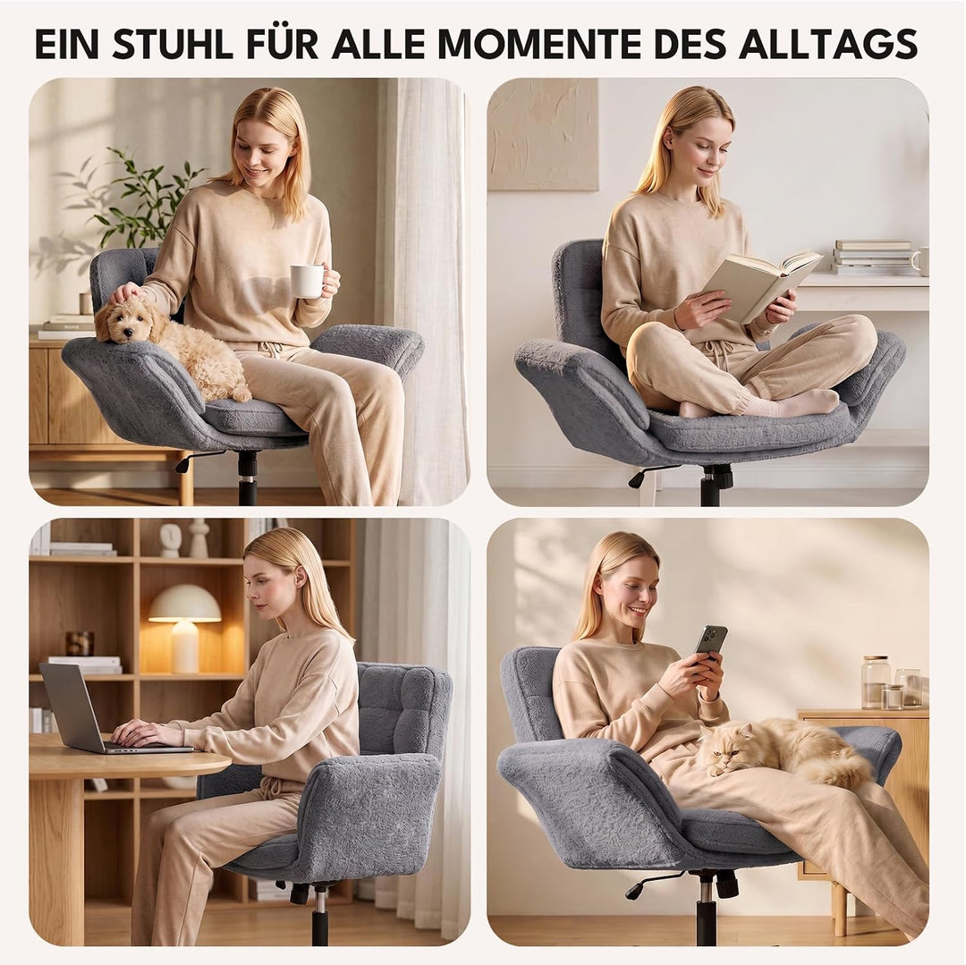 5-Stufen Armlehnen Bürostuhl 150kg, Schneidersitz Stuhl Grau, Grau