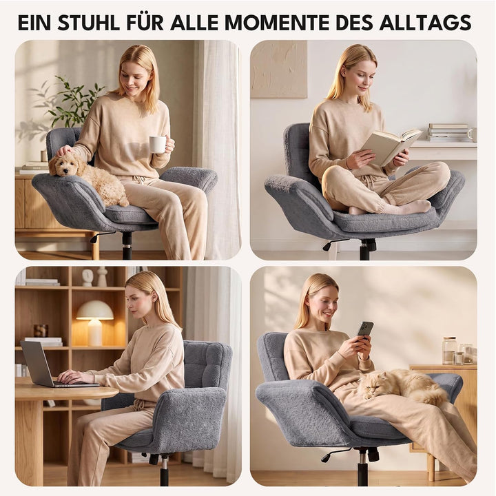 5-Stufen Armlehnen Bürostuhl 150kg, Schneidersitz Stuhl Grau, Grau