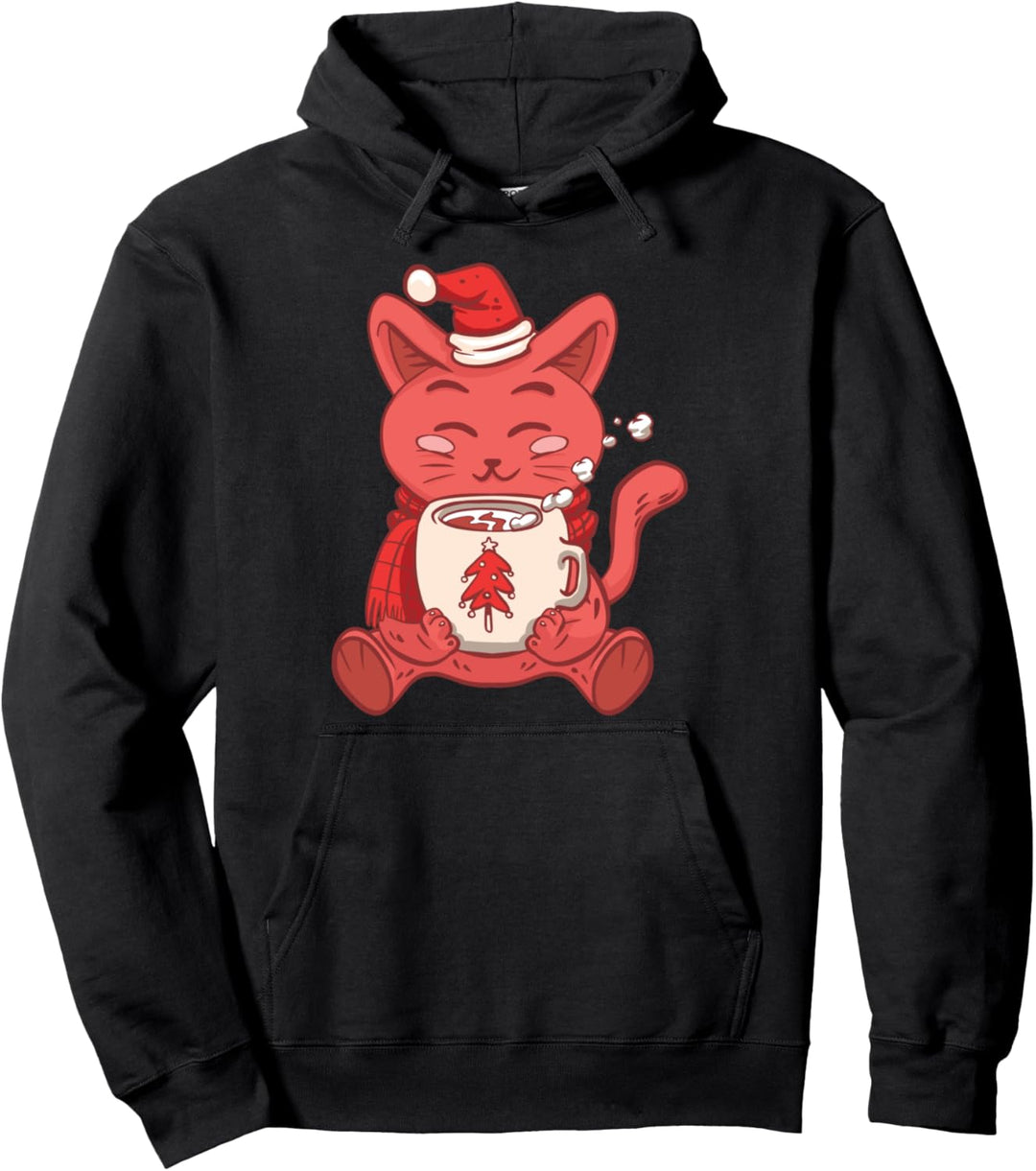 Nette Weihnachtskatze mit heisser Schokolade Frohe Pullover Hoodie