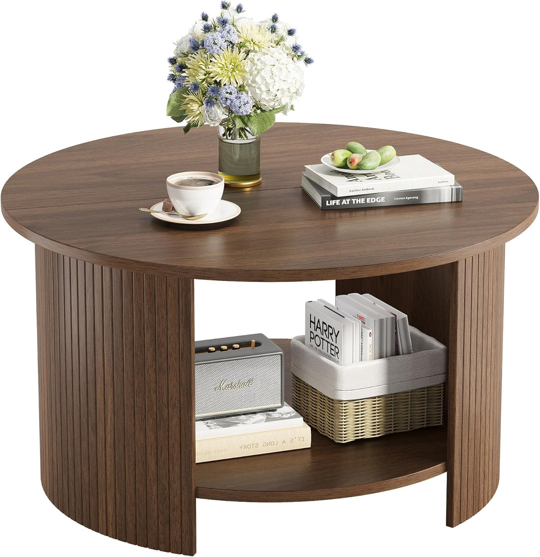 oneinmil Runder Couchtisch, 80 cm Wohnzimmertisch mit 2 Ablage-Ebenen, Starker Tischplatte und Stabi