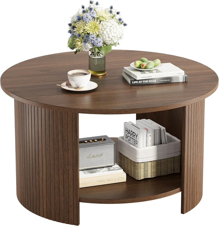 oneinmil Runder Couchtisch, 80 cm Wohnzimmertisch mit 2 Ablage-Ebenen, Starker Tischplatte und Stabi