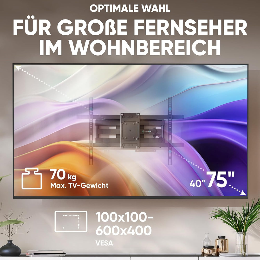 ONKRON TV Wandhalterung schwenkbar für 40-75 Zoll Fernseher bis zu 70 kg, TV Halterung ausziehbar ne