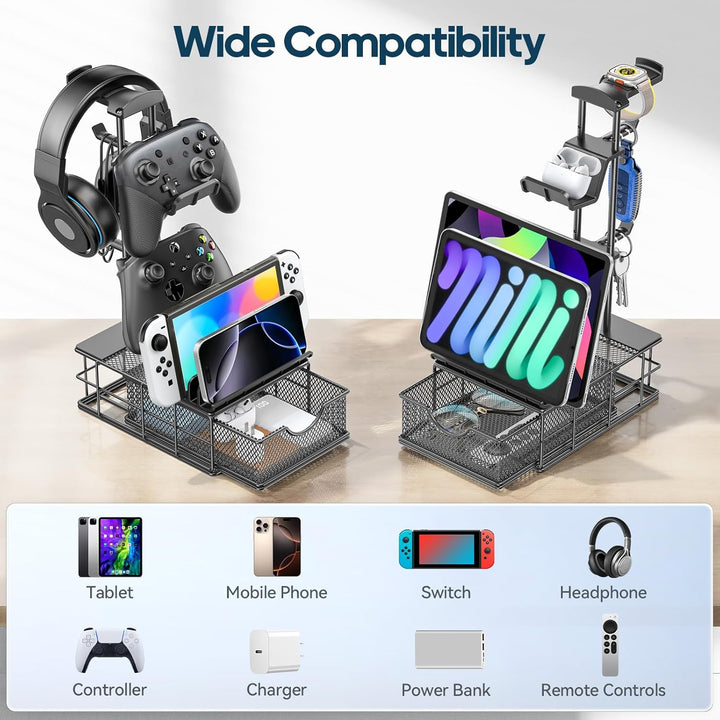 KDD Gaming Headset Halterung mit Schublade - Universal Controller Halter &amp; Kopfhörer Ständer mit Kab