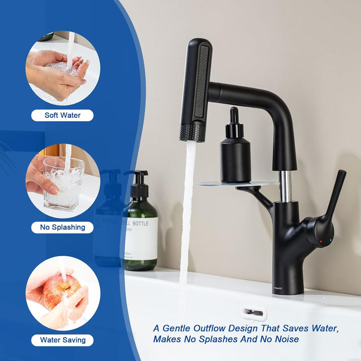 Waschtischarmatur Schwarz Wasserhahn Bad mit Ausziehbar 6 Brause, Schwarz