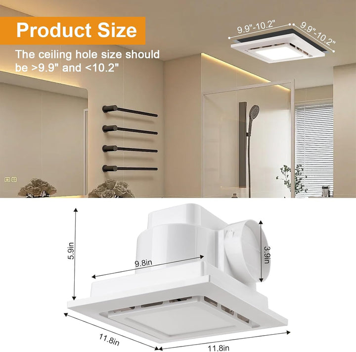 Abluftventilator für Badezimmer 300mm Badlüfter mit LED Licht, Montageöffnung 300mm 12IN, 130 CFM, u
