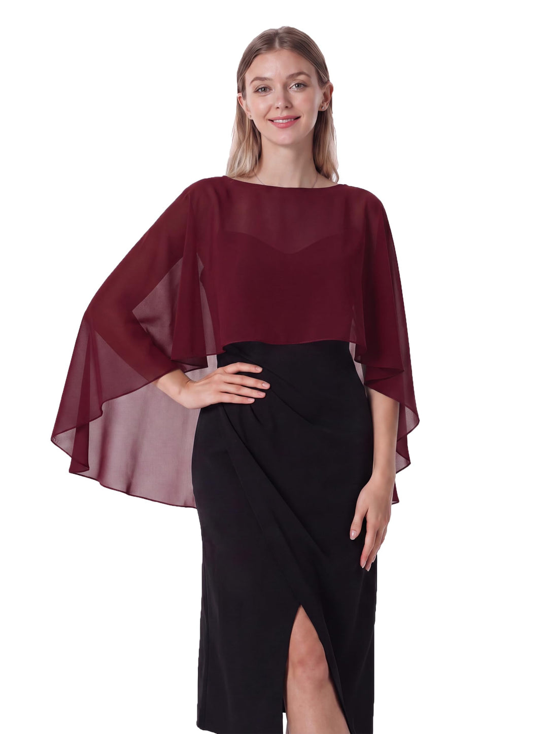 Damen Chiffon-umhang001 Pashmina-Schal Einheitsgrösse Burgunder, Einheitsgrösse Burgunder