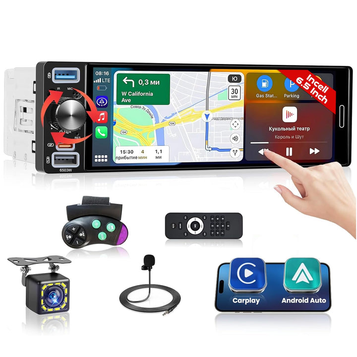 Hikity 1 DIN Autoradio Bluetooth Stereo Auto Bluetooth kompatibel mit Wireless CarPlay &amp; Android Aut