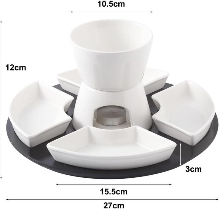 RANJIMA Schokoladen Fondue Set, Keramik Mini Schokofondue Käsefondue Fondue Set mit 4 Keramiktellern
