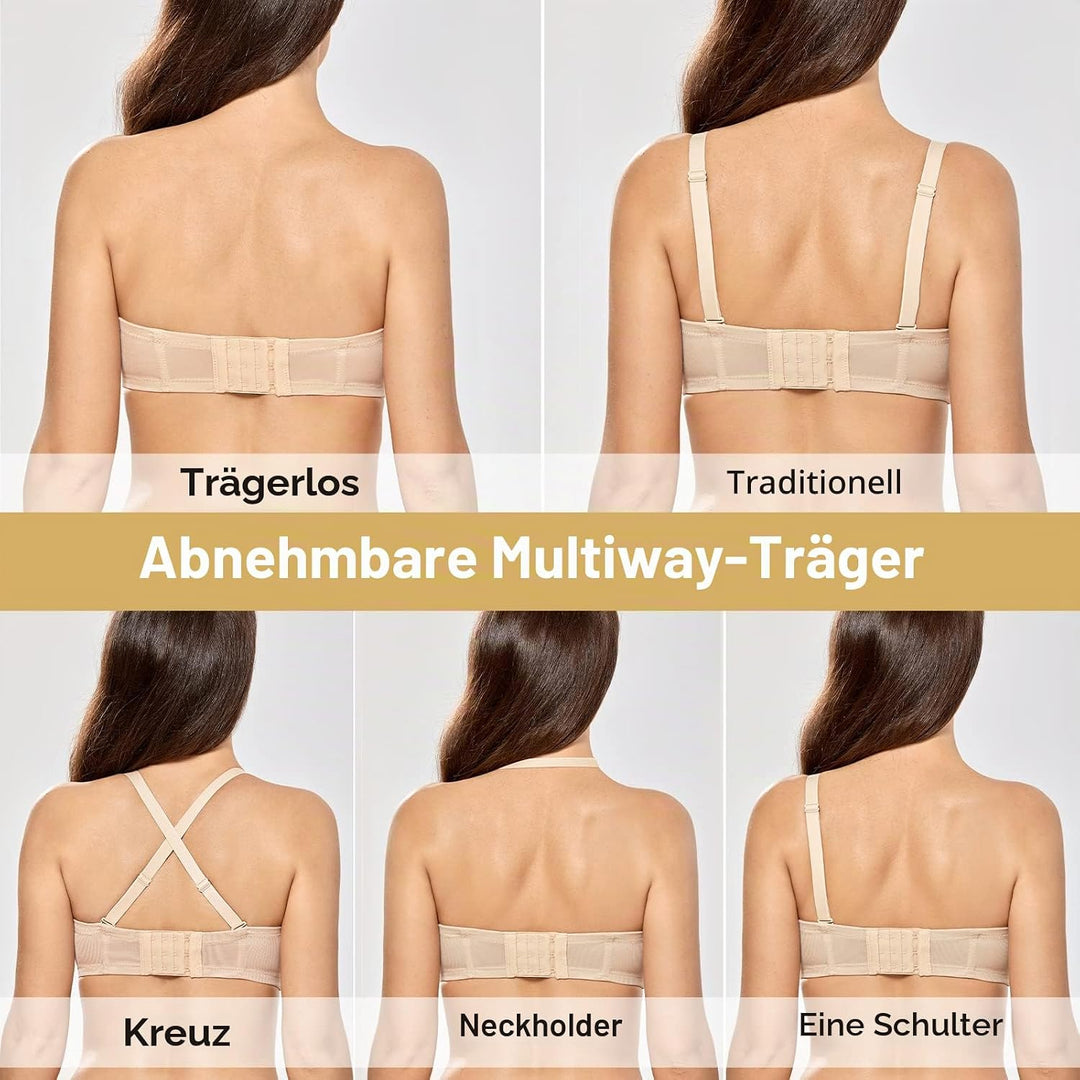DELIMIRA Damen Trägerloser BH mit bügel Grosse Grössen Seamless Dirndl BH mit Geformte Cups 75E Beig