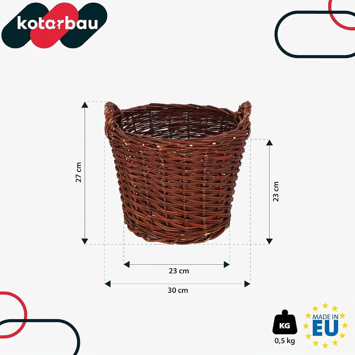 KOTARBAU® Weidenkorb mit Griffen - ø 30 cm - Blumen Korb - Aufbewahrung von Spielzeug - Holzkorb für