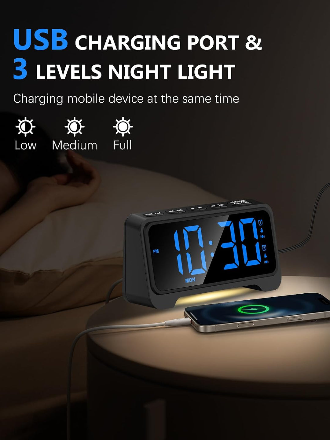 Mesqool Wecker Extra Laut mit Bettschüttler, Vibrationswecker für Gehörlose Blau, Blau