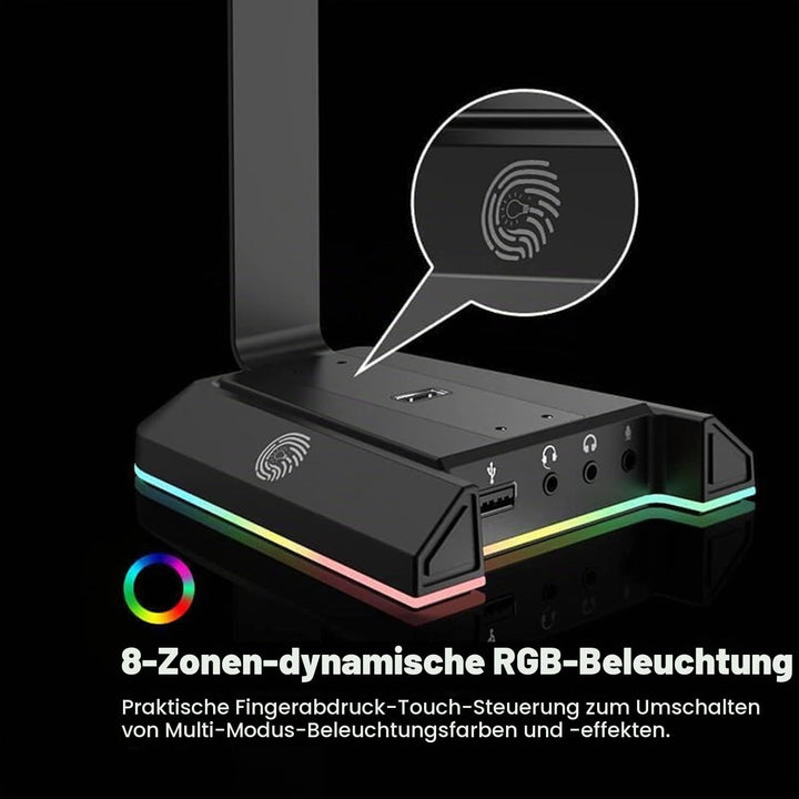 EKSA W1 Gaming Headset Ständer, Aluminium RGB Kopfhörer Halterung mit 7,1 Surround Sound, 2 USB Ansc
