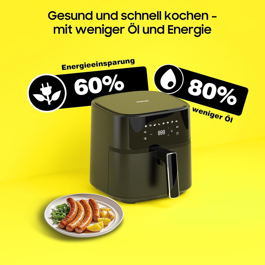 Heissluftfritteuse 6,5L XL, 1700W Airfryer mit 8 Programmen, LED Touch Display, 80–200 °C, Metall-In