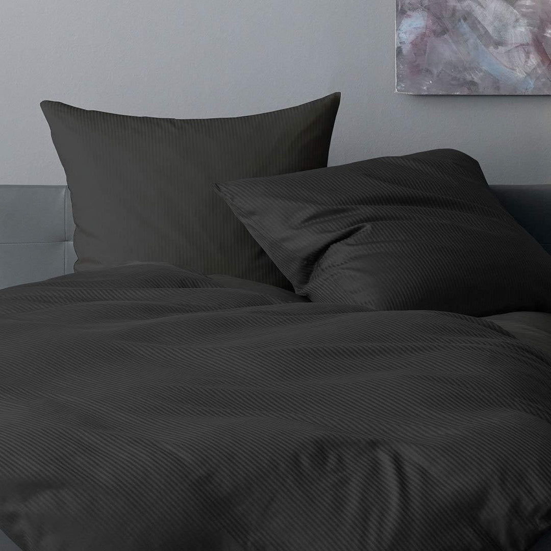 Lorena Mako-Satin Bettwäsche Venedig anthrazit 1 Bettbezug 135 x 200 cm + 1 Kissenbezug 80 x 80 cm,