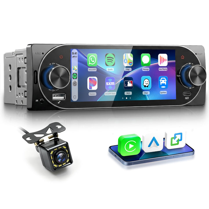 Rimoody Autoradio 1 Din 5,1 Zoll mit Wireless CarPlay - Android Auto, Bluetooth 5.2, 5.1“ IPS Touchs